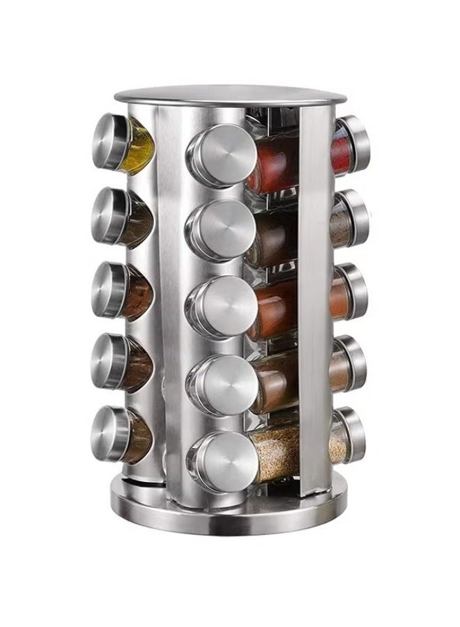 EETU Revolving Spice Rack,Stainless Steel Spice Organizer With 20 Spice Jars,Standing Cabinet Seasoning Tower For Kitchen,Spice Containers Organizer Holder Set, Suitable For Countertop Cabinet - Image 1